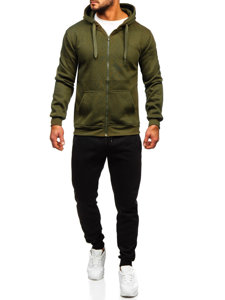 Bolf Herren Zweiteiler Trainingsanzug mit Kapuzenpullover Olivengrün  D004