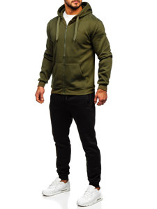 Bolf Herren Zweiteiler Trainingsanzug mit Kapuzenpullover Olivengrün  D004