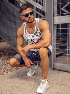 Bolf Tank Top mit Motiv Weiß  14853A